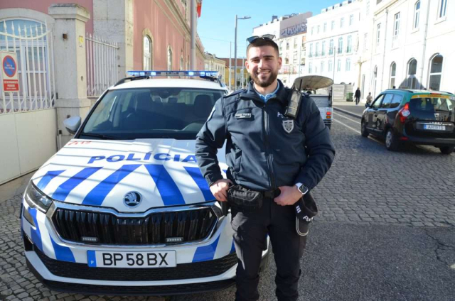 Portugal Public Security Police Skoda SUV patrol car and officer