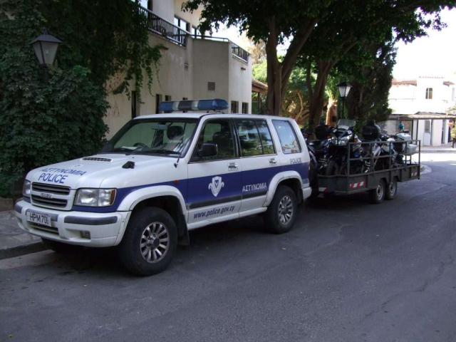 Cyprus Police motorcycles on trailer for and advanced riding course